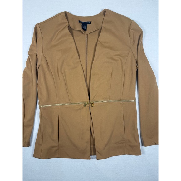 Grace Elements Jackets & Blazers - Grace Elements Womens XL Tan Zipper Waist Hook Eye Open Front Blazer Jacket